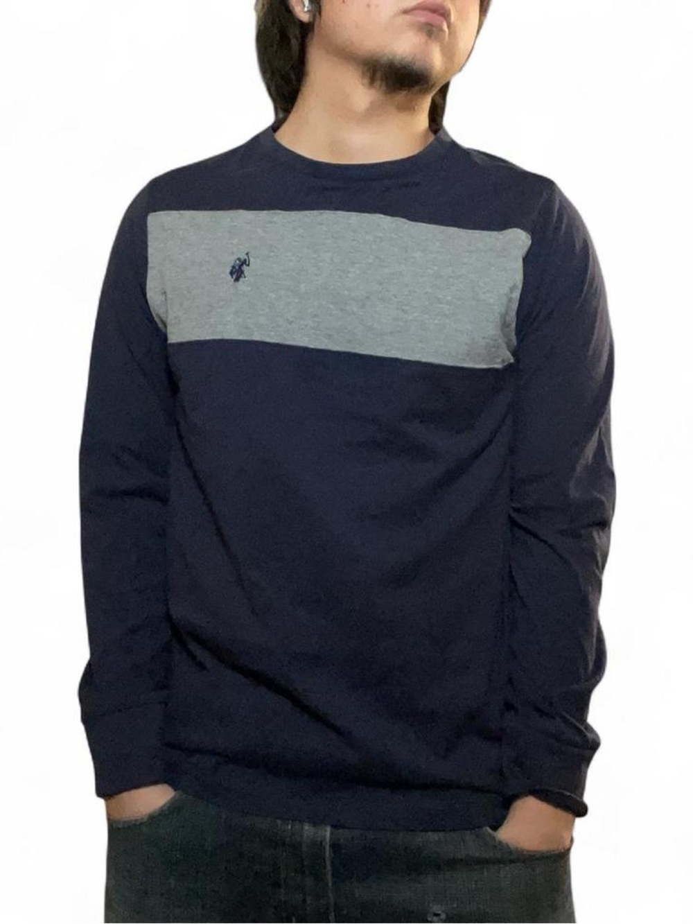 U.S. Polo Assn. Men's Colorblock Long Sleeve Jersey T-Shirt Navy and Grey